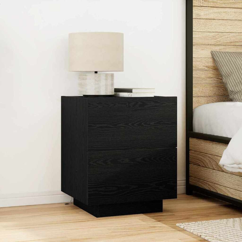vidaXL Nachtkastje 2 pcs Zwart Eiken 45 x 40 x 55 cm Bewerkt hout vidaXL Nachtkastje 2 pcs Zwart Eiken 45 x 40 x 55 cm Bewerkt hout afbeelding 1