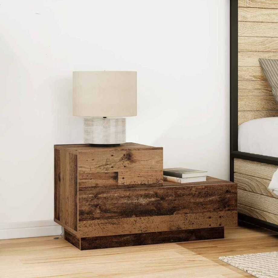 vidaXL Nachtkastje met lade Oudhout 70 x 36 x 40,5 cm Bewerkt hout afbeelding 1