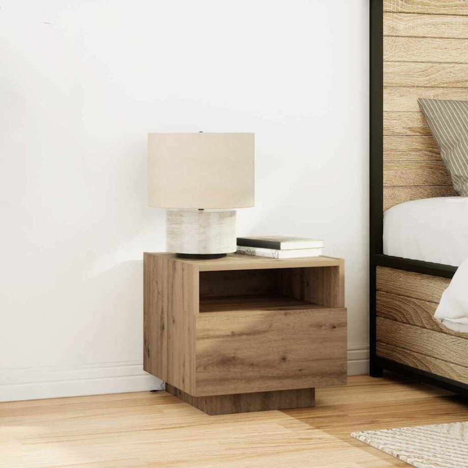 vidaXL Nachtkastje met lade Artisan Eiken 40 x 39 x 37 cm Bewerkt hout afbeelding 1