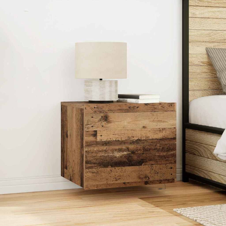 vidaXL Nachtkastje met lade Oudhout 50 x 39 x 41 cm Bewerkt hout afbeelding 1