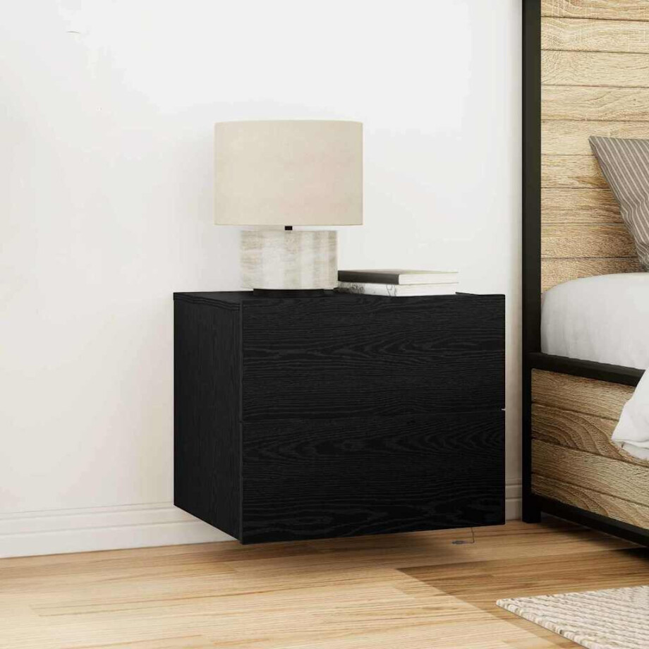 vidaXL Nachtkastje 2 pcs Zwart Eiken 50 x 39 x 41 cm Bewerkt hout vidaXL Nachtkastje 2 pcs Zwart Eiken 50 x 39 x 41 cm Bewerkt hout afbeelding 1