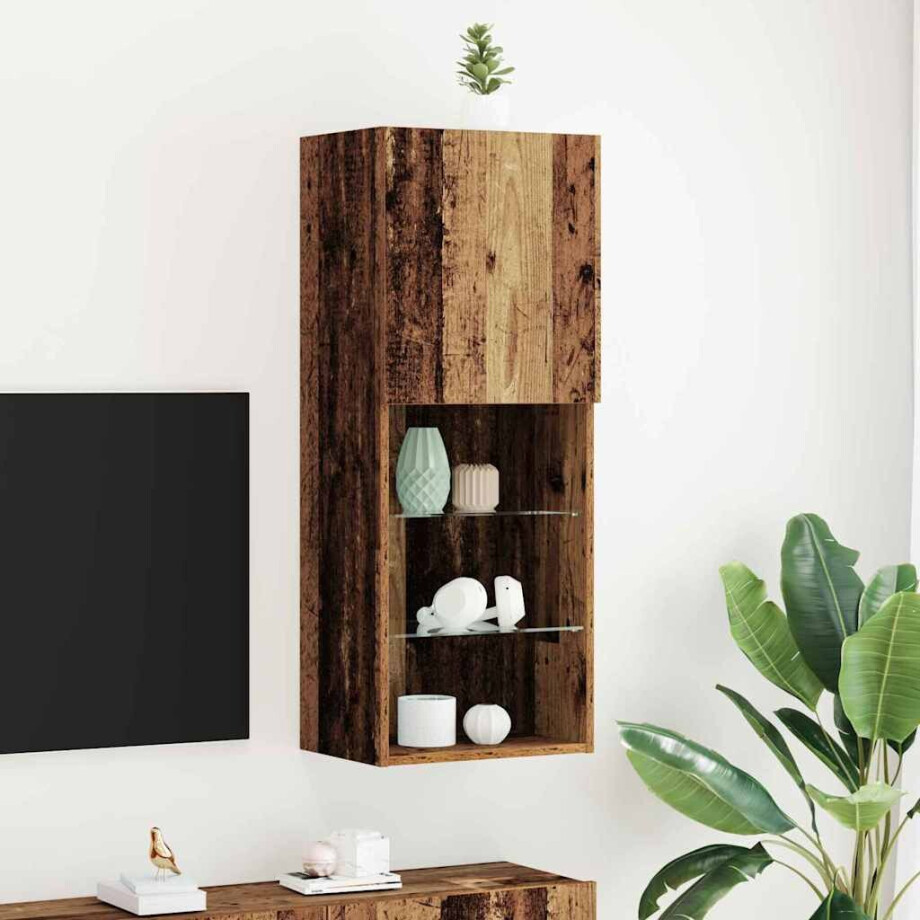 vidaXL Tv-meubelset met LED Oudhout 40,5 x 30 x 102 cm Bewerkt hout afbeelding 1