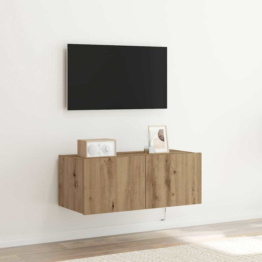 vidaXL TV Wandkast met LED Artisan Eiken 80 x 35 x 31 cm Bewerkt hout afbeelding 1