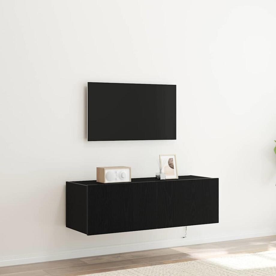 vidaXL TV Wandkast 2 pcs Zwart Eiken 100 x 35 x 31 cm Bewerkt hout afbeelding 1