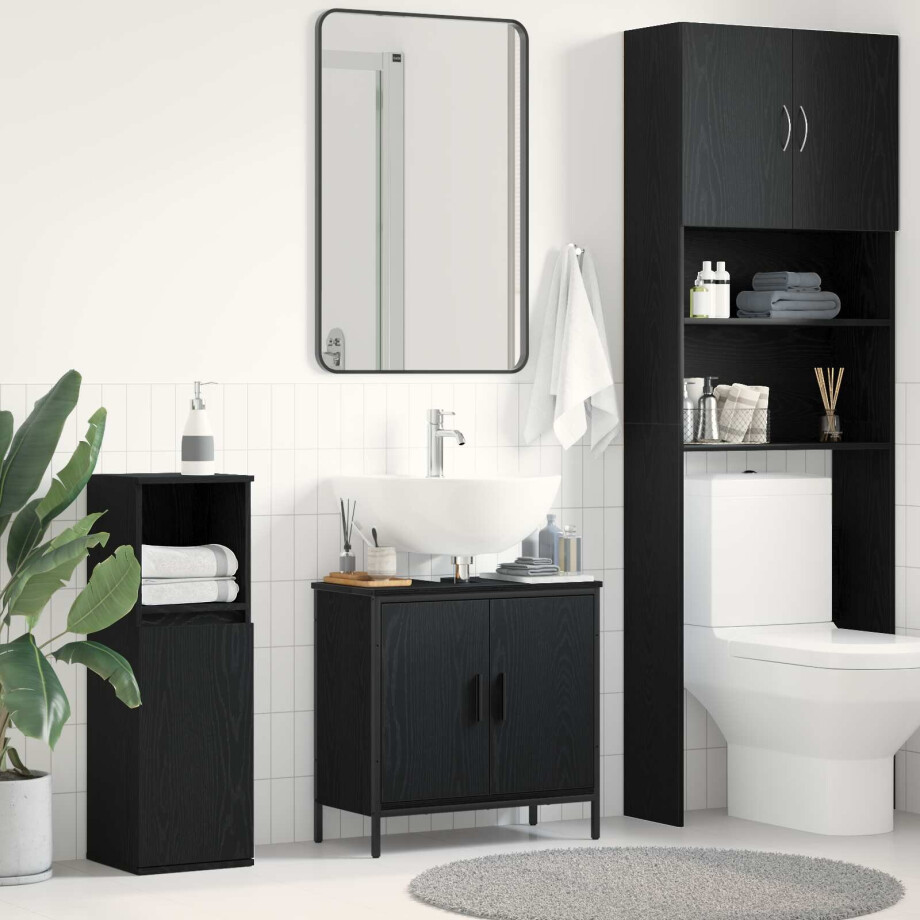 vidaXL Badkamer wastafelkast Zwart Eiken 60 x 30 x 60 cm Bewerkt hout vidaXL Badkamer wastafelkast Zwart Eiken 60 x 30 x 60 cm Bewerkt hout afbeelding 1
