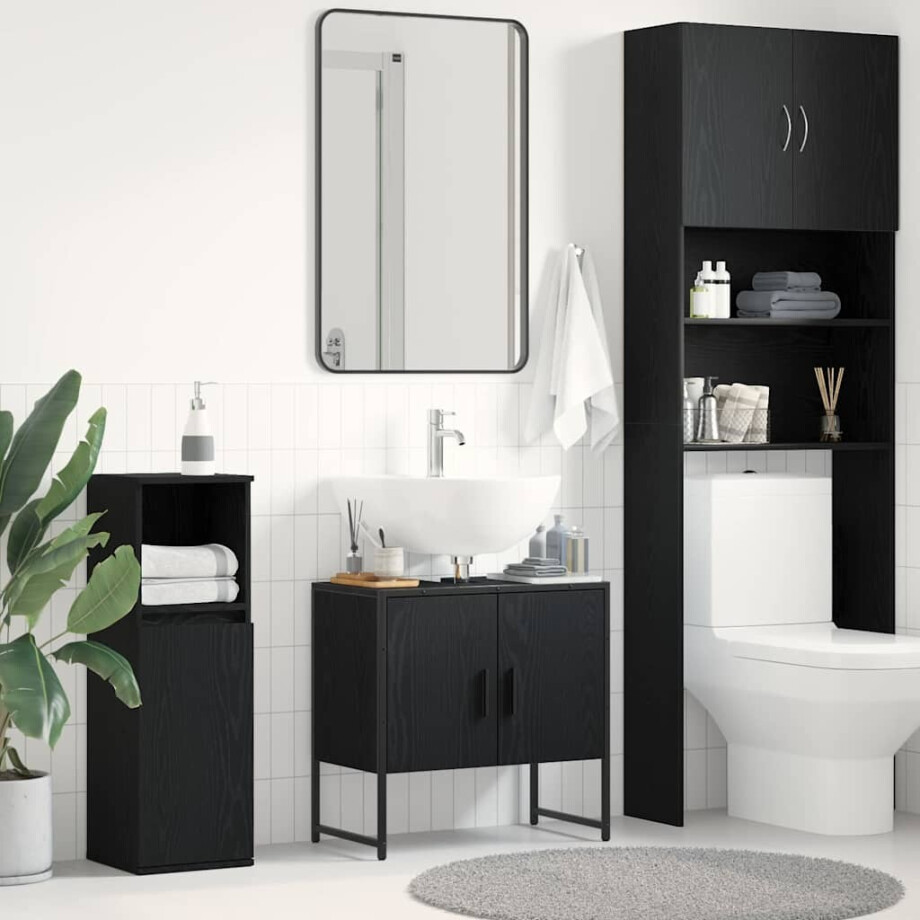 vidaXL Badkamertenk te kast Zwart Eiken 60 x 30 x 60 cm Bewerkt hout vidaXL Badkamertenk te kast Zwart Eiken 60 x 30 x 60 cm Bewerkt hout afbeelding 1