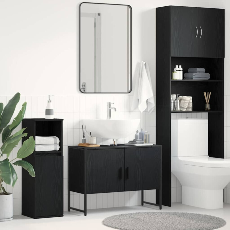 vidaXL Badkamertenk te kast Zwart Eiken 80 x 30 x 60 cm Bewerkt hout vidaXL Badkamertenk te kast Zwart Eiken 80 x 30 x 60 cm Bewerkt hout afbeelding 1