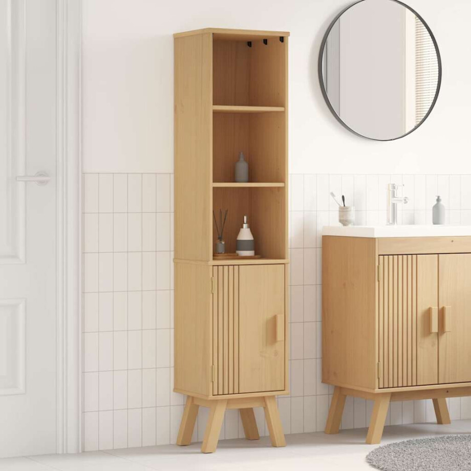 vidaXL Badkamerkast Olden Bruin 35 x 30 x 159 cm Massief grenenhout afbeelding 1