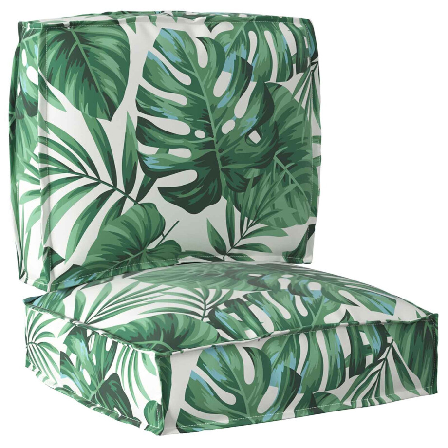 vidaXL Pallet Kussen Set Bloemen 2 pcs Groen Bladpatroon Oxford Stof afbeelding 1