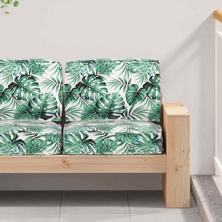 vidaXL Pallet Kussen Set Bloemen 2 pcs Groen Bladpatroon Oxford Stof afbeelding 1