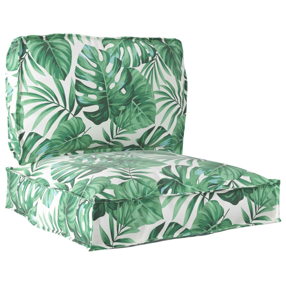 vidaXL Pallet Kussen Set Bloemen 2 pcs Groen Bladpatroon Oxford Stof afbeelding 1