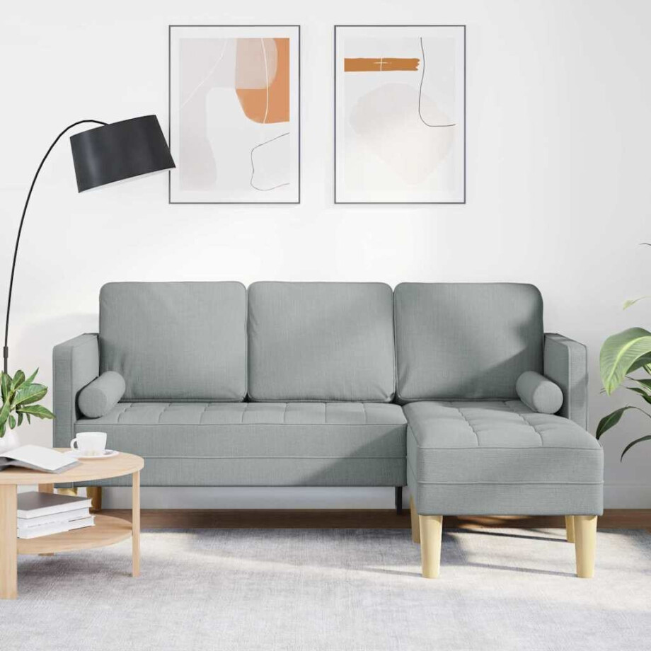 vidaXL Bankstel met kussen Lichtgrijs Polyester vidaXL Bankstel met kussen Lichtgrijs Polyester afbeelding 1