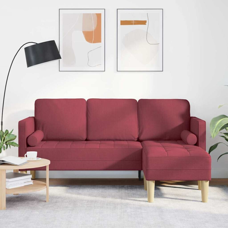 vidaXL Bankstel met kussen Wijnrood Polyester afbeelding 1