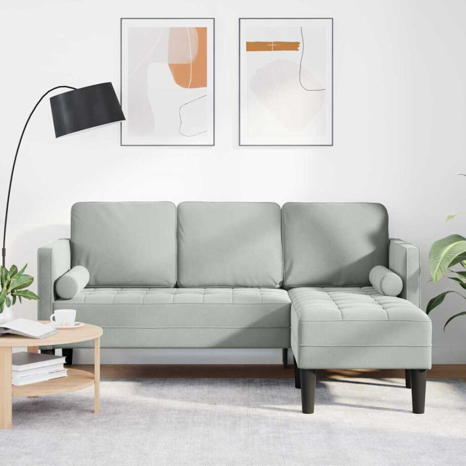 vidaXL Bankstel met kussen Lichtgrijs Polyester vidaXL Bankstel met kussen Lichtgrijs Polyester afbeelding 1