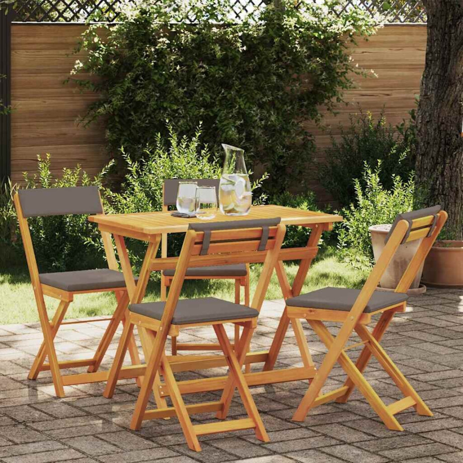 vidaXL Bistroset met kussen 5 pcs Olie naturel Massief Acaciahout afbeelding 1