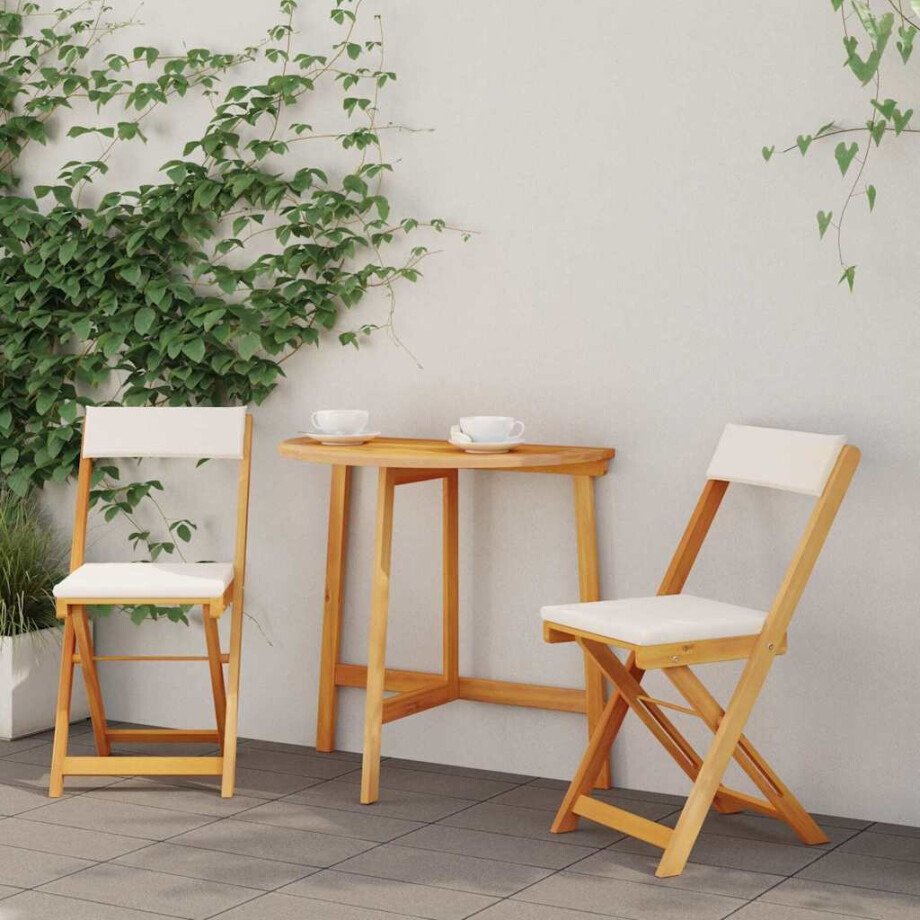 vidaXL Bistroset met kussen 3 pcs Olie naturel Massief Acaciahout afbeelding 1