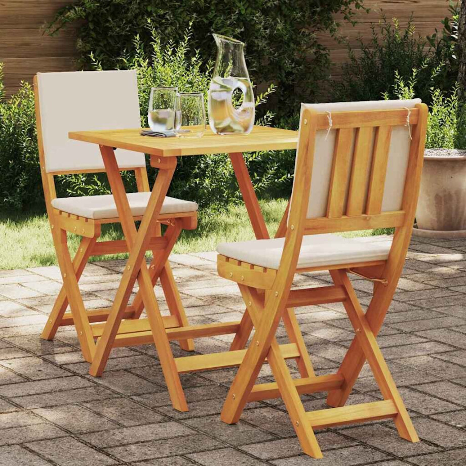 vidaXL Bistroset met kussen 3 pcs Olie naturel Massief Acaciahout afbeelding 1