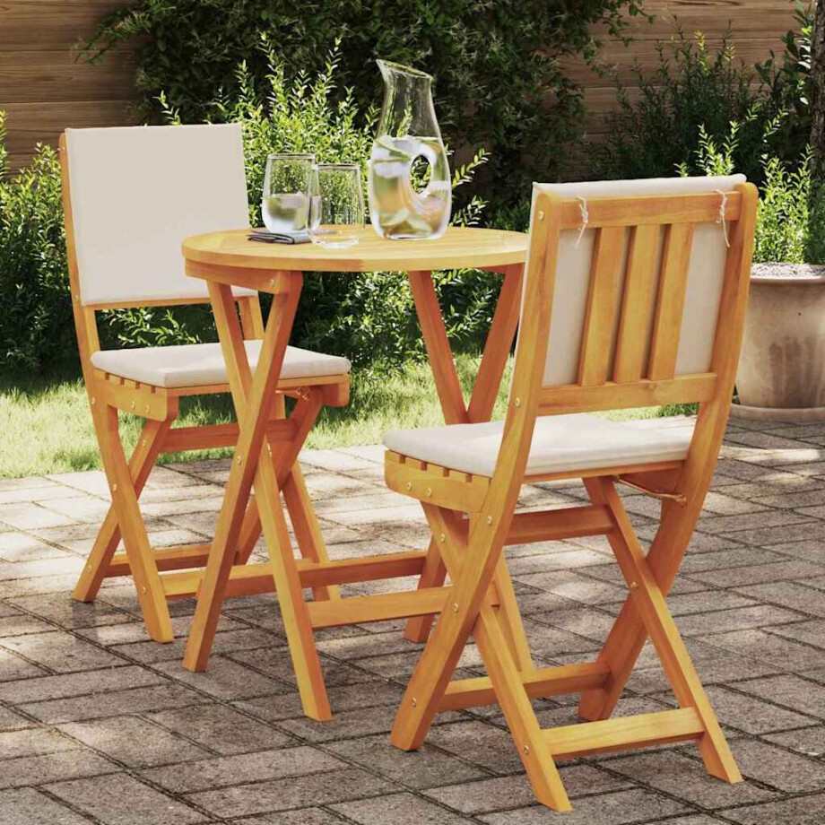 vidaXL Bistroset met kussen 3 pcs Olie naturel Massief Acaciahout afbeelding 1