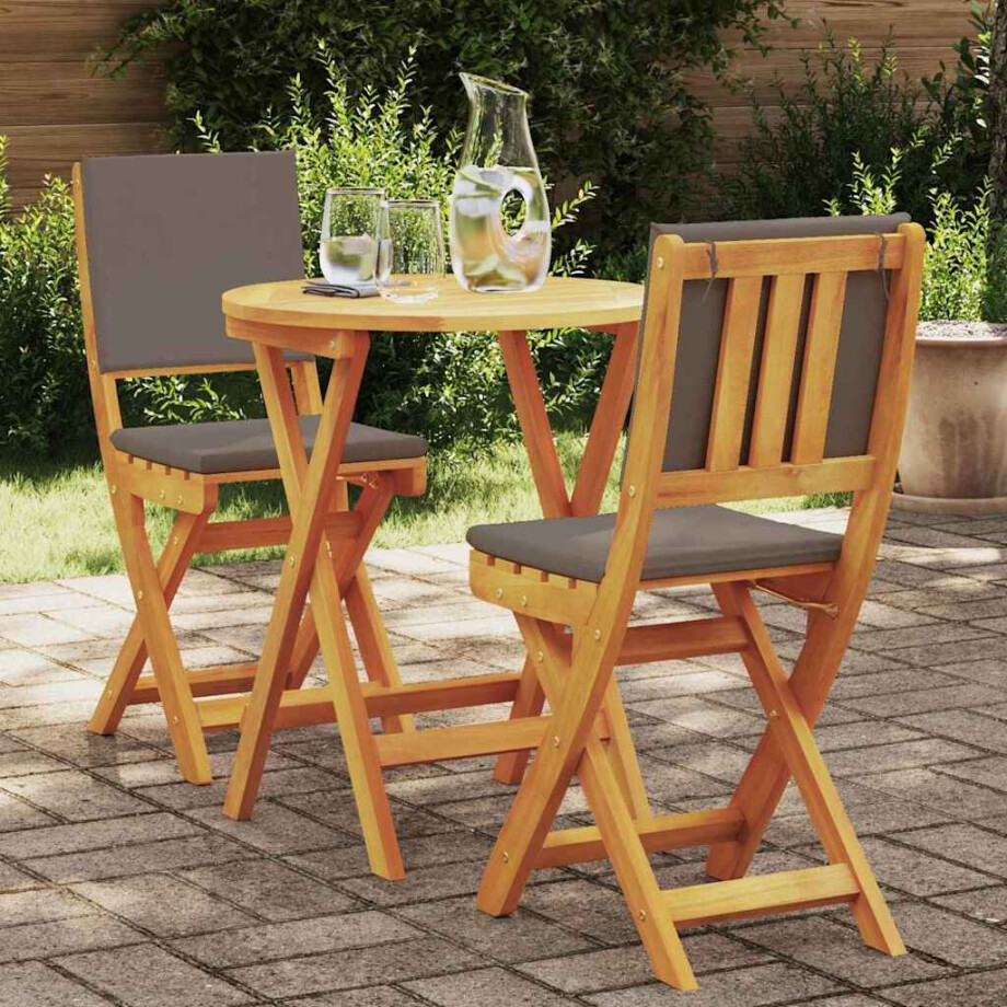 vidaXL Bistroset met kussen 3 pcs Olie naturel Massief Acaciahout afbeelding 1