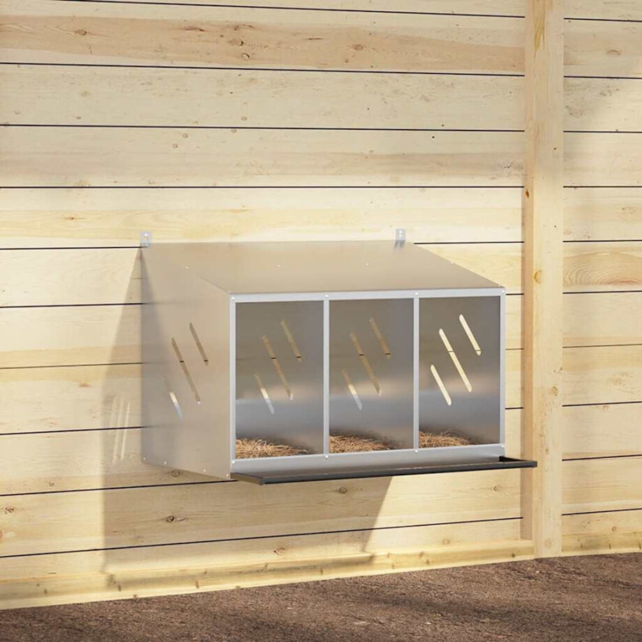 vidaXL Kippennestkast met 3 vakken gegalvaniseerd metaal zilverkleurig afbeelding 1