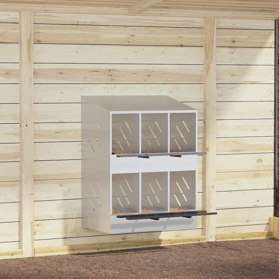 vidaXL Kippennestkast met 6 vakken gegalvaniseerd metaal zilverkleurig afbeelding 1