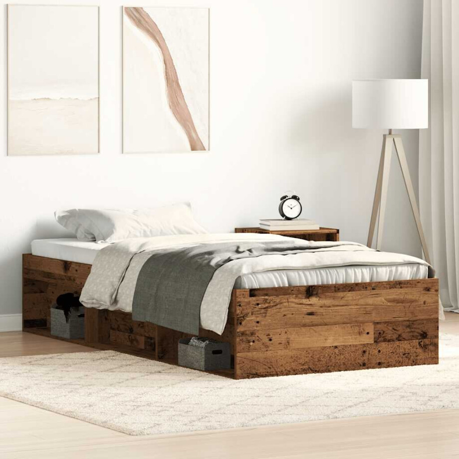 vidaXL Bedframe zonder matras 75x190 cm spaanplaat oud hout afbeelding 1