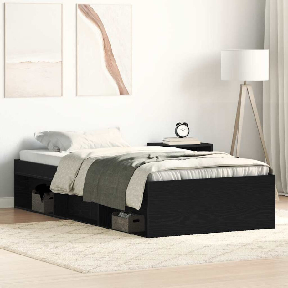 vidaXL Bedframe zonder matras 75x190 cm spaanplaat zwart eikenkleurig afbeelding 1