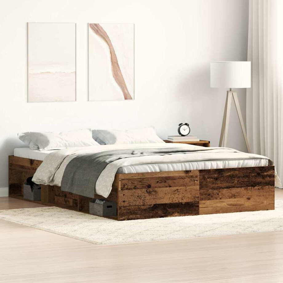 vidaXL Bedframe zonder matras bewerkt 135x190 cm bewerkt hout oud afbeelding 1