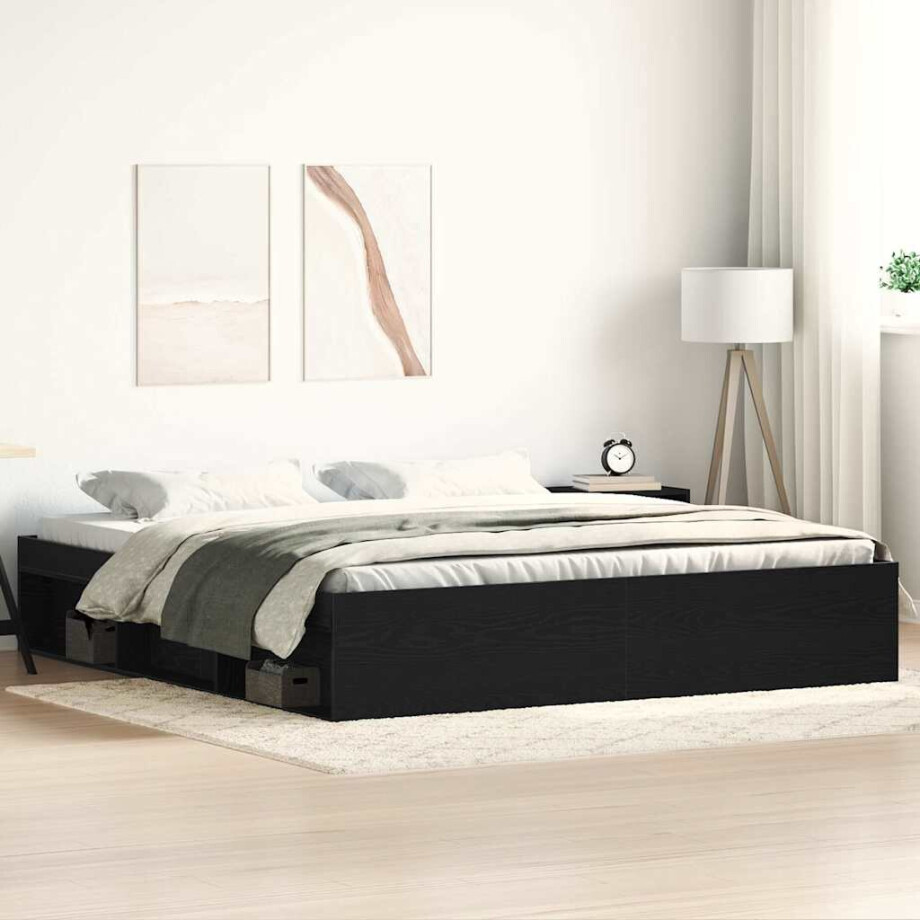 vidaXL Bedframe zonder matras 200x200 cm bewerkt hout zwart eikenkleur afbeelding 1