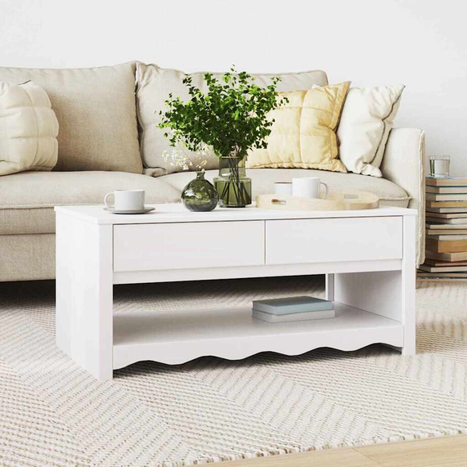 vidaXL Salontafel Drammen Wit 99 x 55 x 45 cm Massief grenenhout afbeelding 1