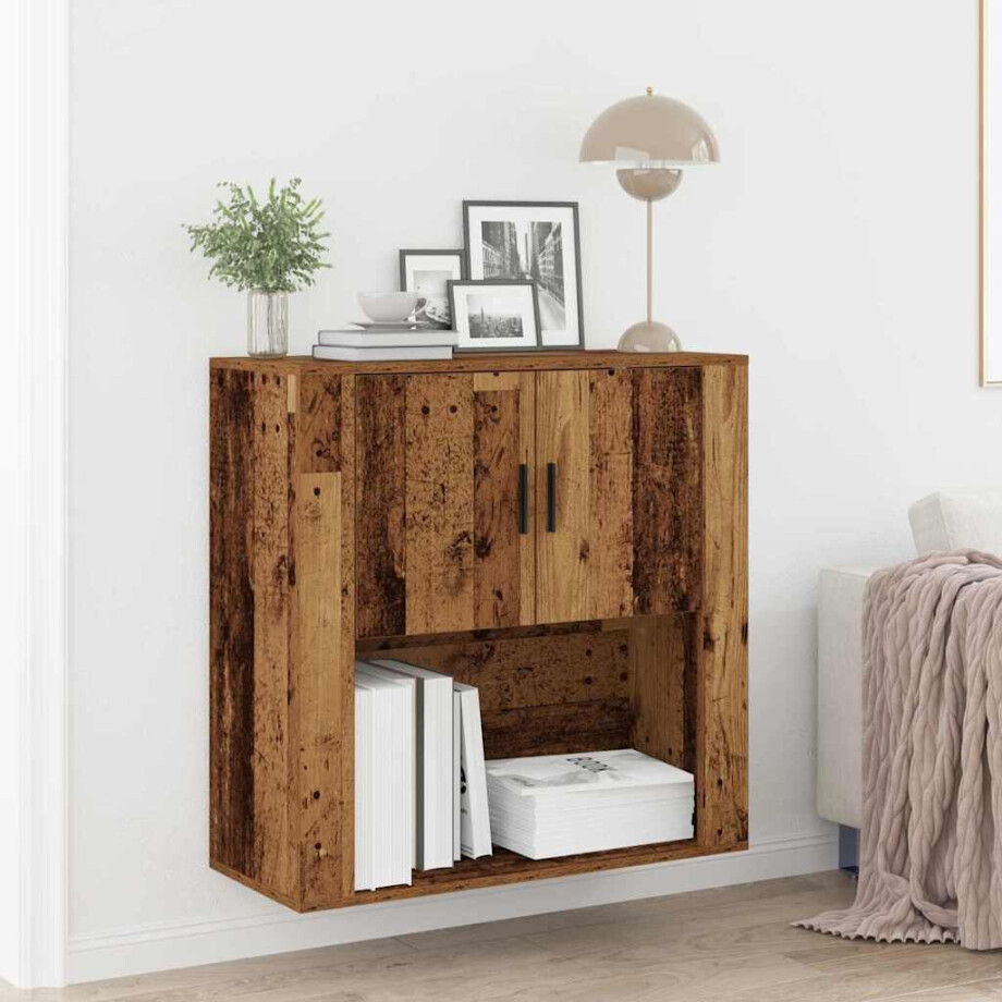 vidaXL Wandkast met plank Oud Hout 80 x 33 x 80 cm Bewerkt hout afbeelding 1