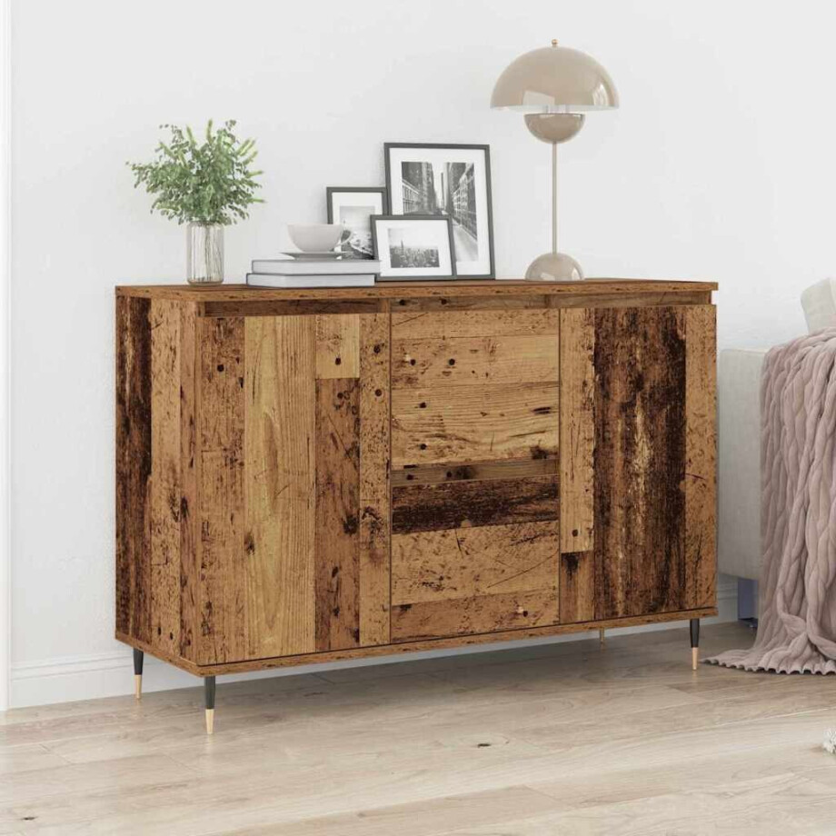 vidaXL Dressoir met lade Oudhout 101,5 x 35 x 70 cm Bewerkt hout afbeelding 1