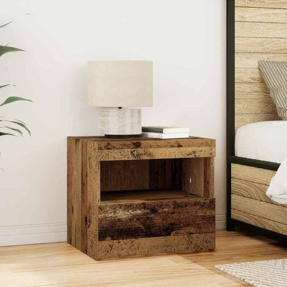 vidaXL Nachtkastje met lade Oudhout 50 x 40 x 45 cm Bewerkt hout afbeelding 1