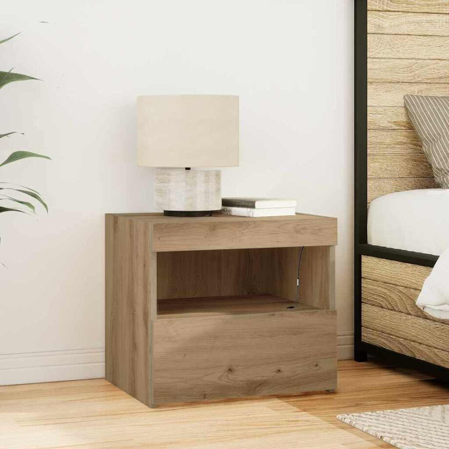 vidaXL Nachtkastje met lade Artisan Eiken 50 x 40 x 45 cm Bewerkt hout afbeelding 1