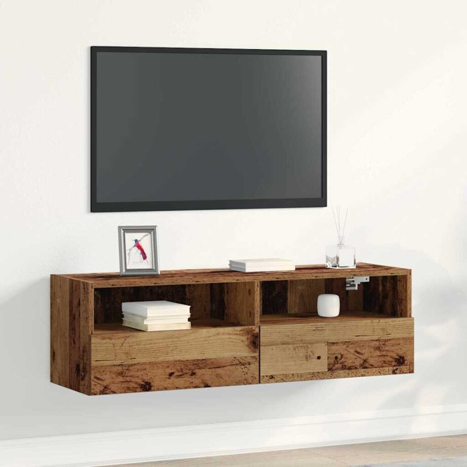 vidaXL TV Wandkast Oud hout 100 x 30 x 30 cm Bewerkt hout afbeelding 1