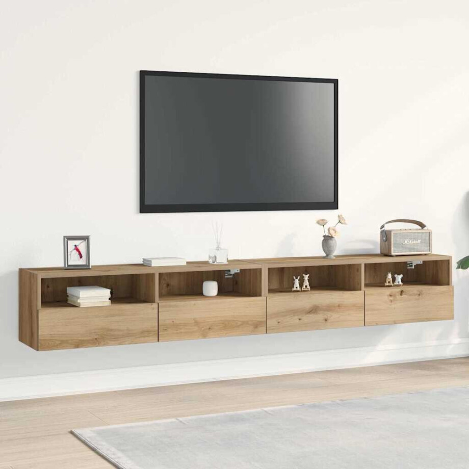 vidaXL TV Wandkast 2 pcs artisanaal eikenkleurig 100 x 30 x 30 cm afbeelding 1
