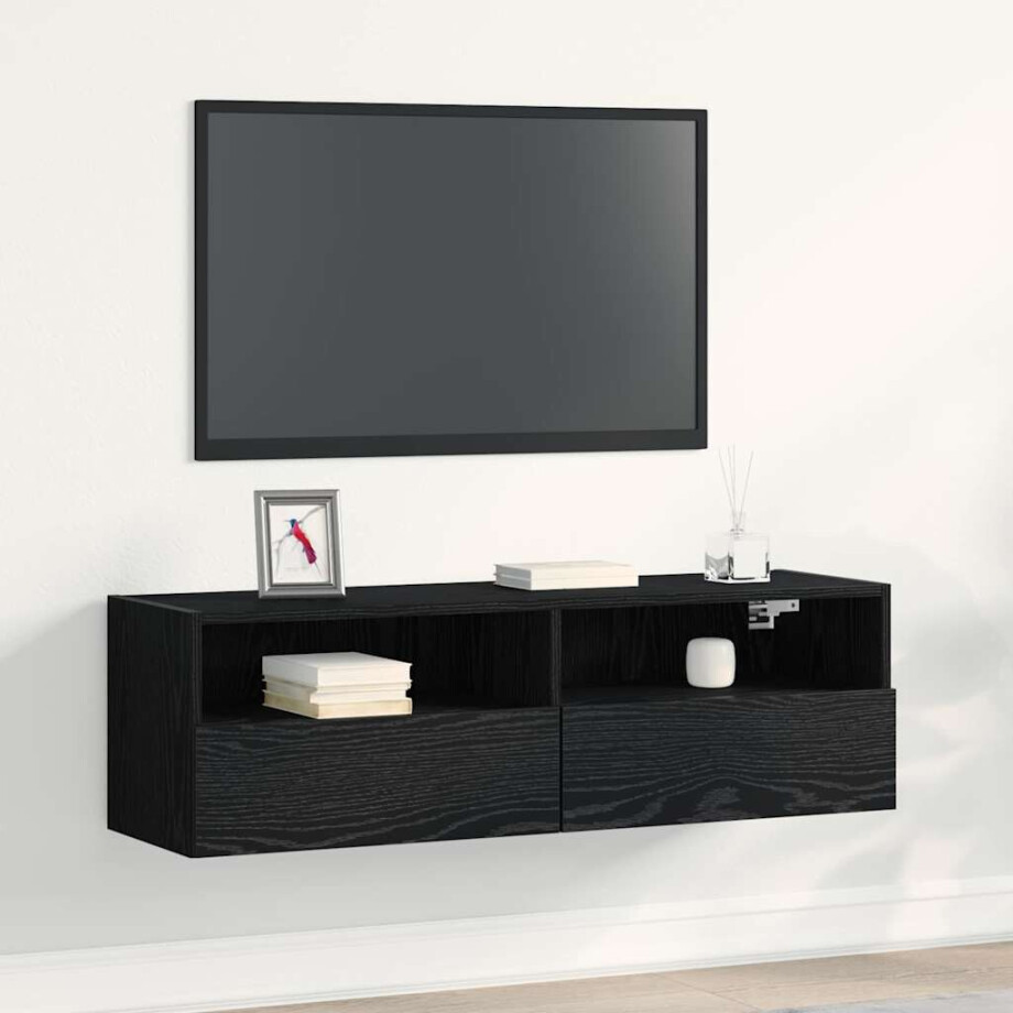 vidaXL TV Wandkast Zwart Eiken 100 x 30 x 30 cm Bewerkt hout vidaXL TV Wandkast Zwart Eiken 100 x 30 x 30 cm Bewerkt hout afbeelding 1