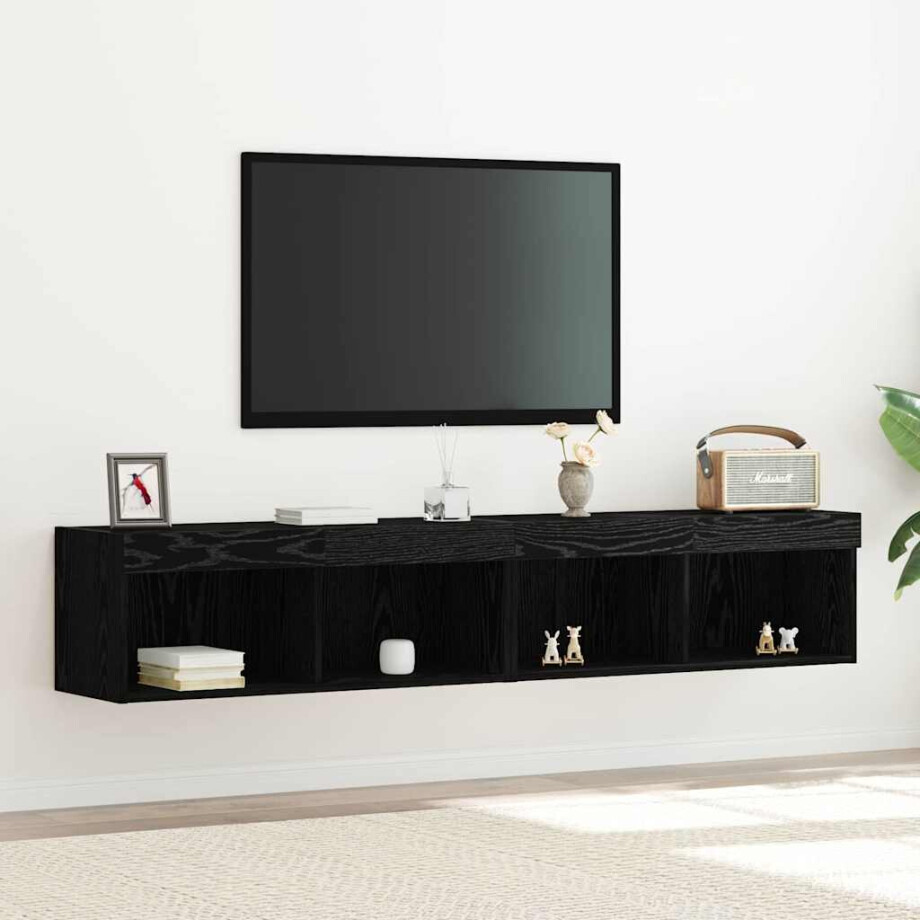 vidaXL Tv-meubelset 2 pcs Zwart eiken 80 x 30 x 30 cm Bewerkt hout afbeelding 1