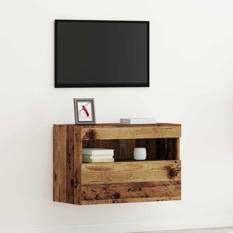 vidaXL TV Wandkast Oud hout 60 x 30 x 40 cm Bewerkt hout afbeelding 1