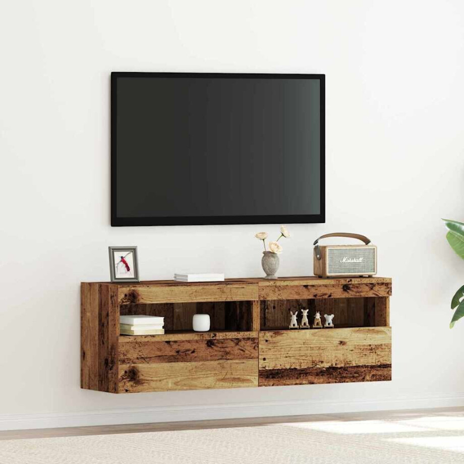 vidaXL TV Wandkast 2 pcs Oud hout 60 x 30 x 40 cm Bewerkt hout afbeelding 1