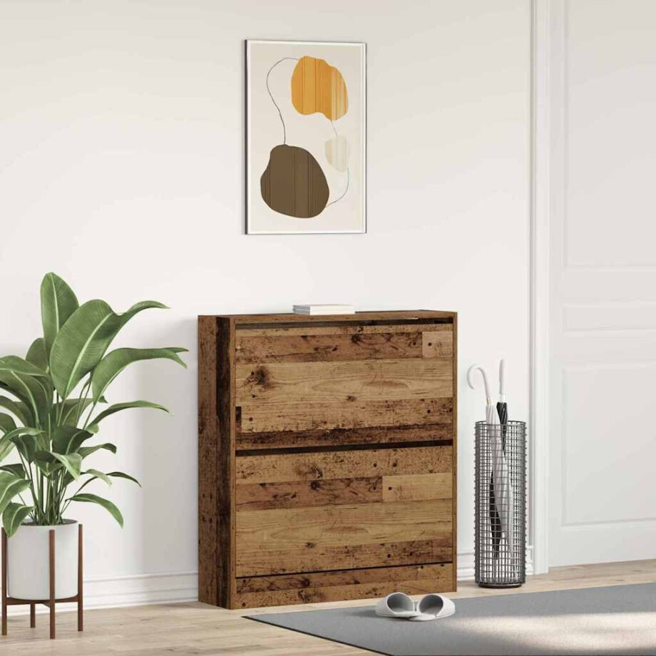 vidaXL Schoenenkast met plank Oudhout 80 x 21 x 87,5 cm Bewerkt hout afbeelding 1