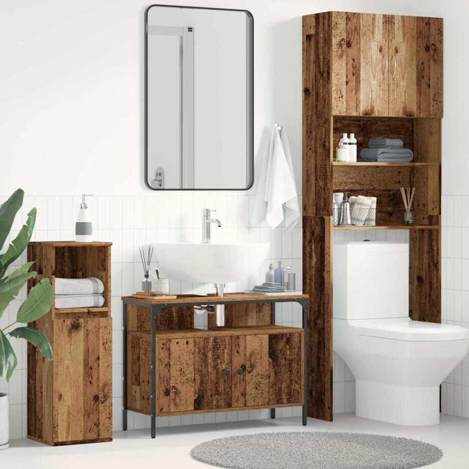 vidaXL Badkamertenk te kast Oud hout 80 x 30 x 60 cm Bewerkt hout vidaXL Badkamertenk te kast Oud hout 80 x 30 x 60 cm Bewerkt hout afbeelding 1
