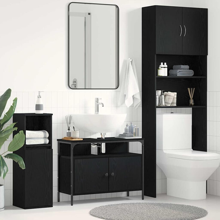 vidaXL Badkamertenk te kast Zwart eiken 80 x 30 x 60 cm Bewerkt hout vidaXL Badkamertenk te kast Zwart eiken 80 x 30 x 60 cm Bewerkt hout afbeelding 1