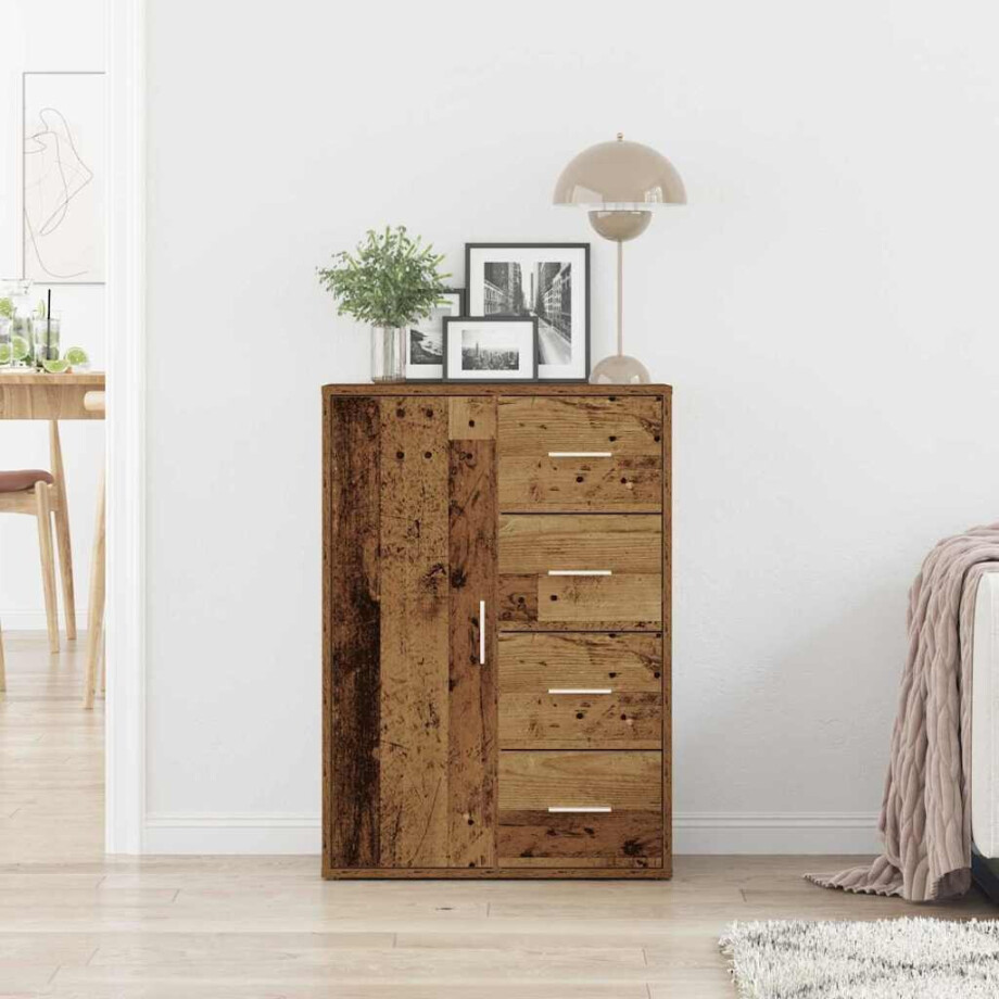 vidaXL Dressoir met lade Oudhout 60 x 31 x 84 cm Bewerkt hout afbeelding 1