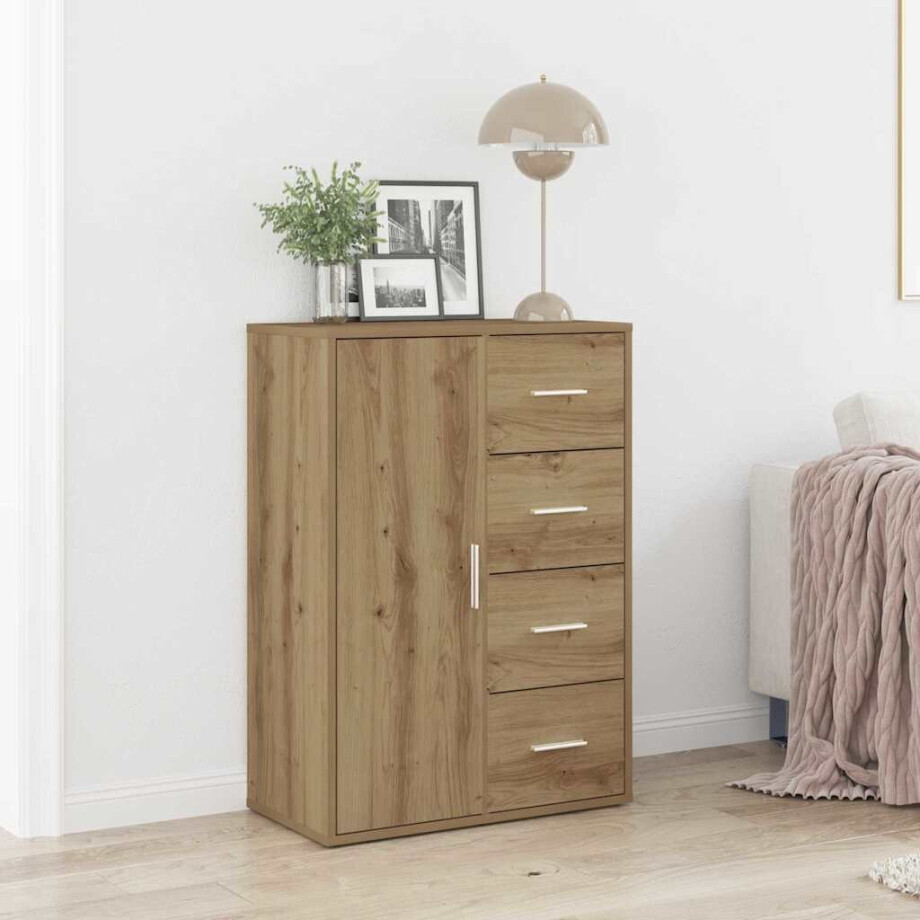 vidaXL Dressoir met lade Artisan Eiken 60 x 31 x 84 cm Bewerkt hout afbeelding 1