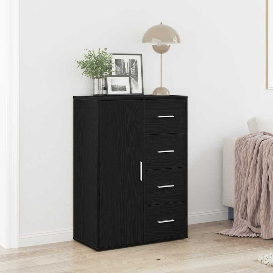 vidaXL Dressoir met lade Zwart Eiken 60 x 31 x 84 cm Bewerkt hout afbeelding 1