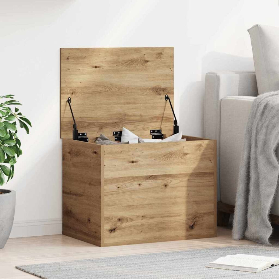 vidaXL Opslagdoos artisanaal eikenkleurig 60 x 42 x 46 cm Bewerkt hout afbeelding 1