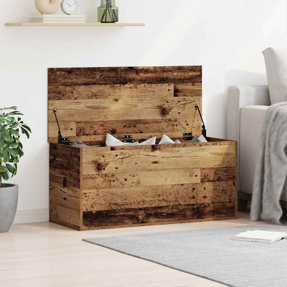vidaXL Opslagdoos met opslag Oud hout 100 x 42 x 46 cm Bewerkt hout afbeelding 1