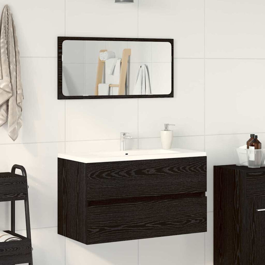 vidaXL Badkamermeubelset met lade 2 pcs Zwart Eiken Bewerkt hout afbeelding 1