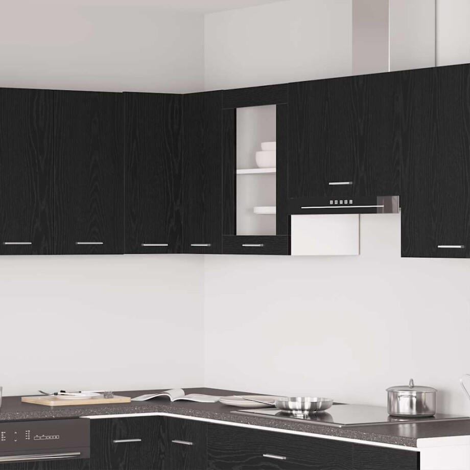 vidaXL Hangende glazen kast zwart eikenkleurig 40x31x60 cm bewerkt hout afbeelding 1